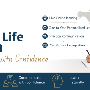 Banner for Spanish for Real Life – A1.1 Foundations (Private • 10 Live Classes), a live online Spanish course by Direction Educational.